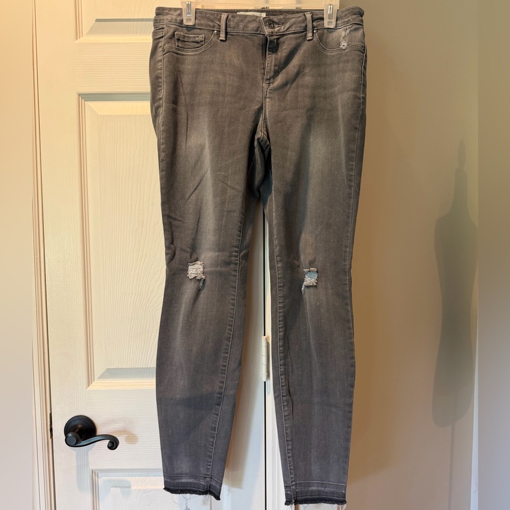 Jessica Simpson Washed Gray Skinny Jeans with Knee Distress